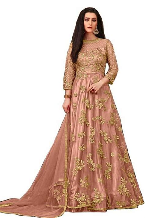 net gown designs indian pink floor length dabka anarkali set