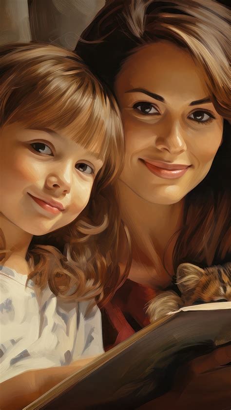 Mama z córeczką w grafice - Tapeta na telefon