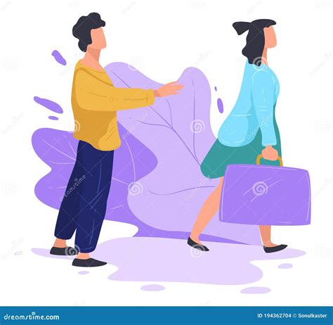 Wife Leaving Husband Alone, Breakup and Separation Vector Stock Vector