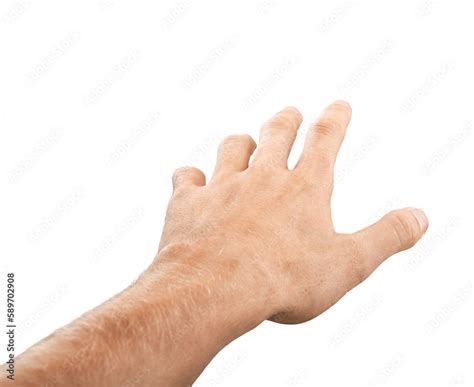male hand reaching reaching  isolated  white background stock