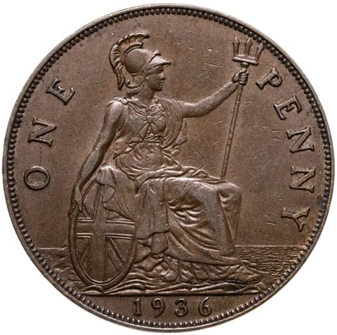Монета Великобритания 1 пенни (penny) 1936 стоимостью 550 руб.