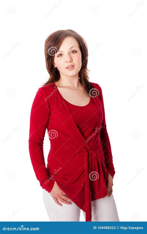 Beautiful woman in red stock image. Image of perfection - 104988323