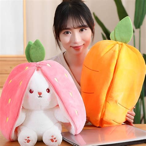 Strawberry Bunny Buddy Transformed into Little Rabbit Fruit Doll Plush Toy