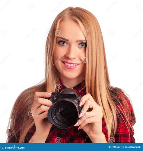 Glamour Amateur Photographer Holding a Professional Camera - Iso Stock