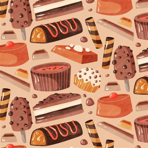 Patrón de chocolate sabroso acuarela | Vector Gratis