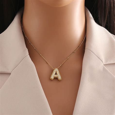 uix   bubble letter necklace gold balloon initial necklaces
