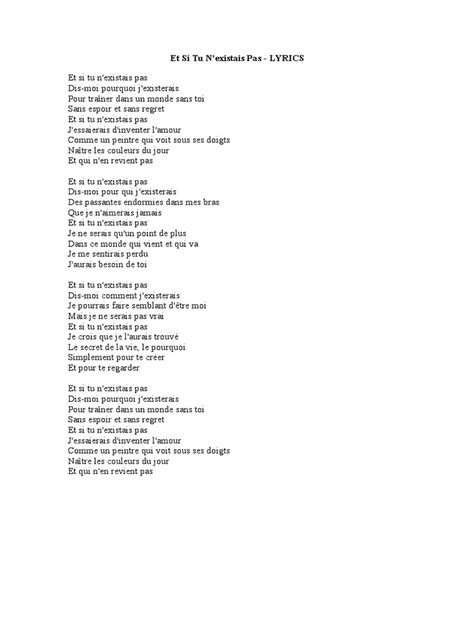 Et Si Tu N'Existais Pas - LYRICS