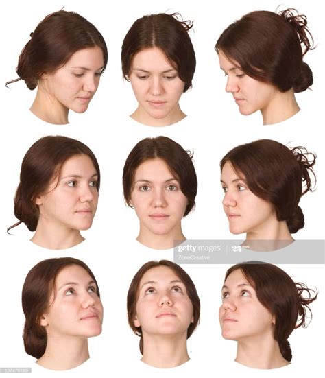 womans face  shown   angles  facial expressions
