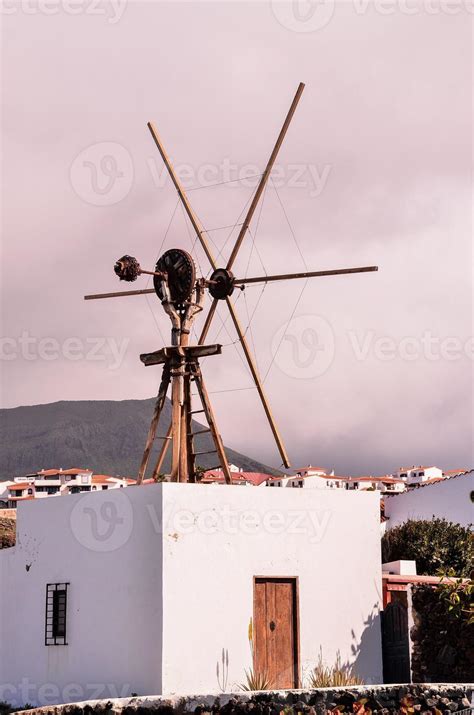 traditional windmill  clear blue sky  stock photo  vecteezy