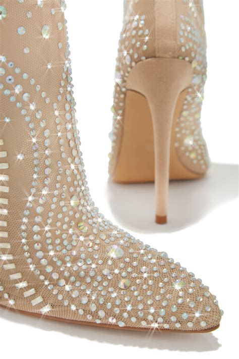Miss Lola | Jaw Dropping Nude Embellished Ankle Boots – MISS LOLA
