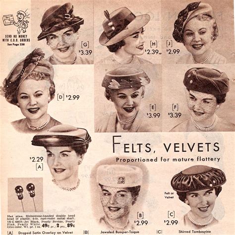 1950s Womens Hats by Style