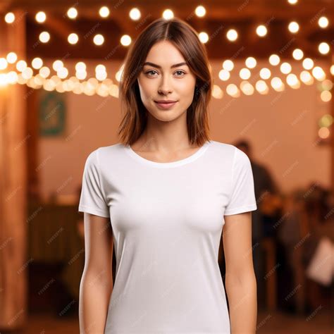 premium ai image  white plain tshirt mockup   female model