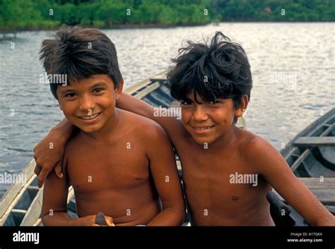 2, two, Brazilian boys, boys, friends, fishing, dugout canoe, Obim ...