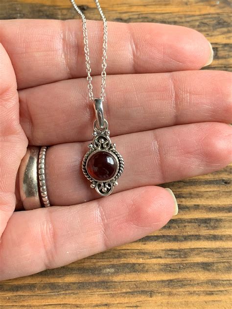 Garnet Necklace Silver Garnet Necklace Boho Necklace Garnet | Etsy