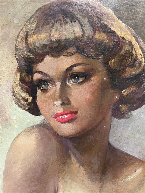 1950's French - Large French Signed Oil Portrait of Nude Lady Signed