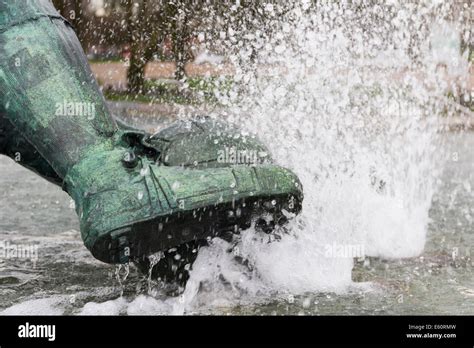 Foot detail of 'The Splash', the statue of Tom Finney outside Deepdale ...