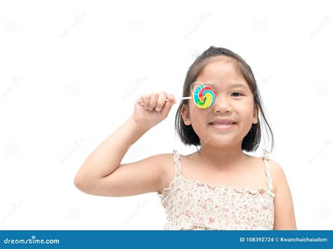 Cute Asian Girl Smile with Candy Isolated Stock Photo - Image of ...
