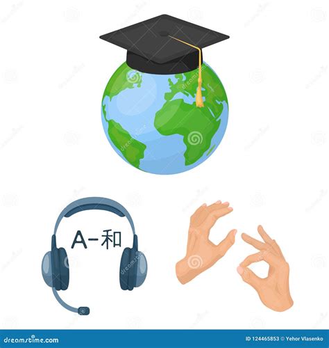 Translator and Linguist Cartoon Icons in Set Collection for Design