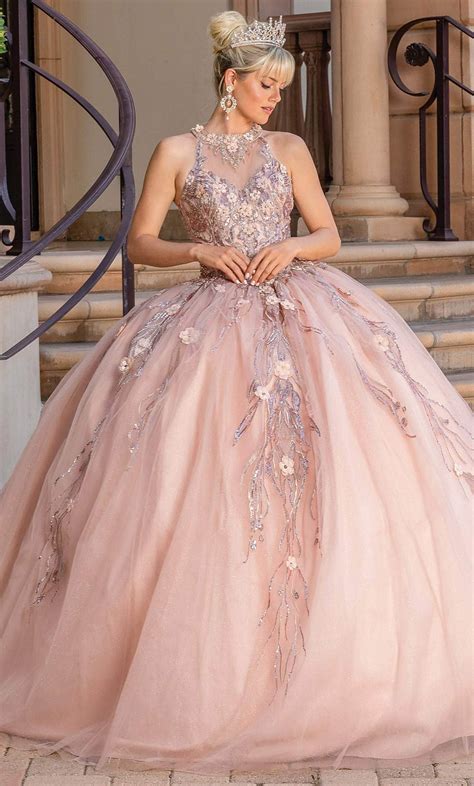 Dancing Queen 1677 - Illusion Halter Quinceanera Ballgown | Mis Quince