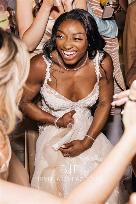 Simone Biles Designer Lace Cutouts Trumpet Wedding Reception Dress