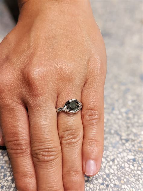 Raw Salt and Pepper Diamond Ring White Gold Brushed Lotus | Etsy