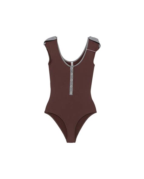 gimaguas petra button contrast trim swimsuit  brown lyst