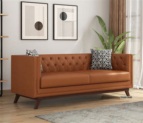 Buy Berlin 3 Seater Sofa (Leatherette, Ginger Bread) Online in India at ...