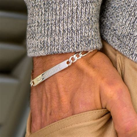 stylish personalized engraved silver bracelet  men