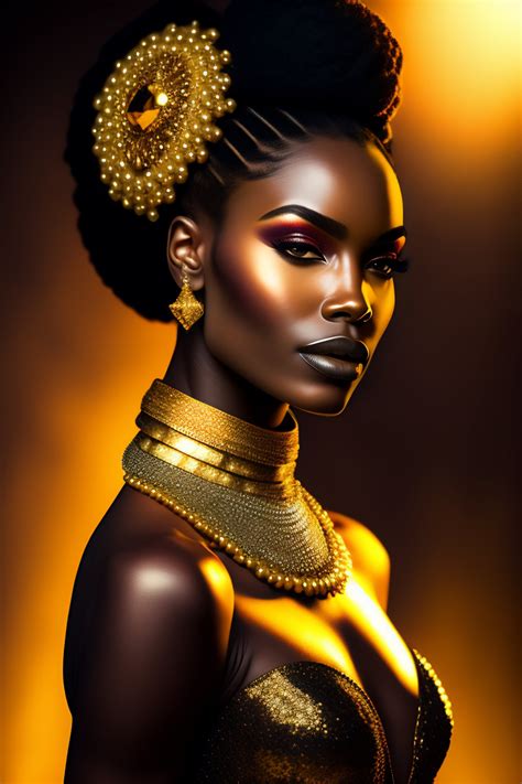 Lexica - Bust portrait of a beautiful black queen wearing a lot of gold