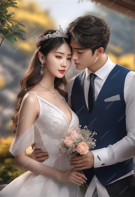 Premium AI Image | Romantic korean couple in a black hair with wedding ...