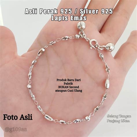 gelang perak  bersurat lapis emas putih gelang wanita silver