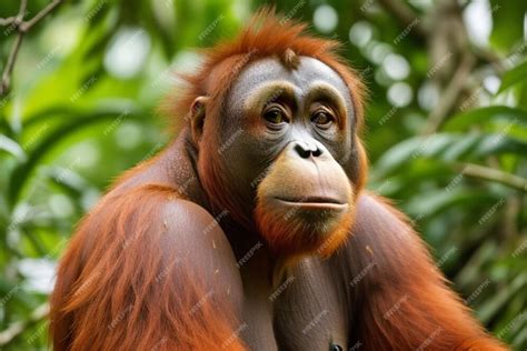 premium photo portrait  orangutan   forest