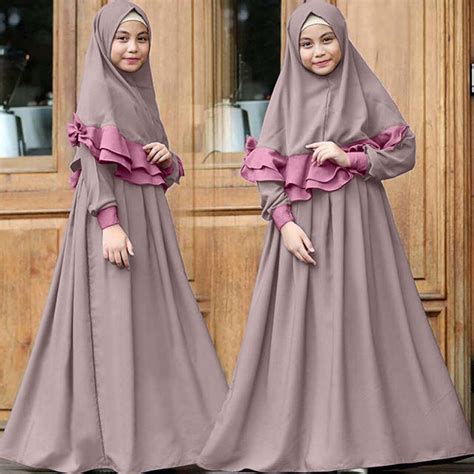 Miluxas Muslim Dress for Girls, Long Sleeve One-Piece Islamic Prayer