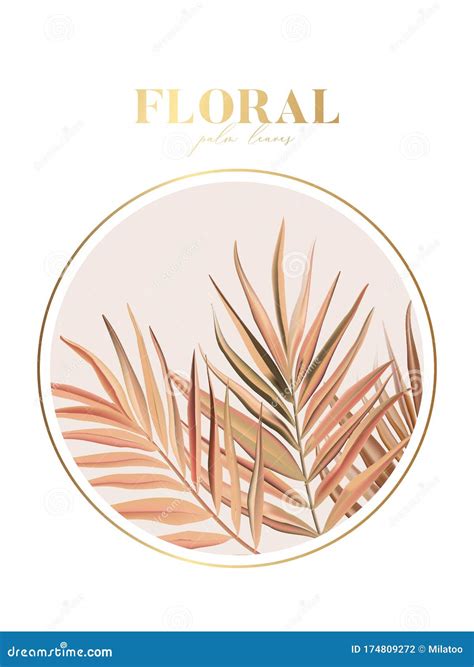 Floral Palm Leaves In Beige Nude Colors Realistic Poster Illustration