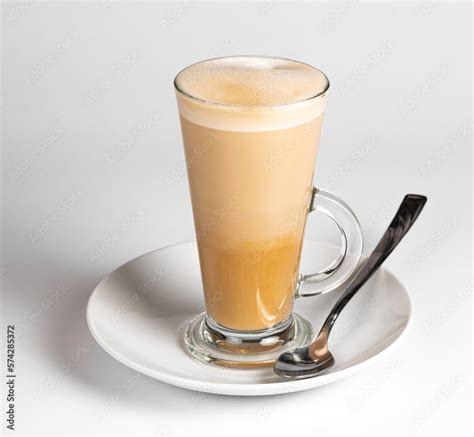 coffee latte cafe tall long glass white background whipped cream milk