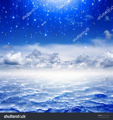 Peaceful Background - Blue Sky, Bright Stars, Heaven Stock Photo