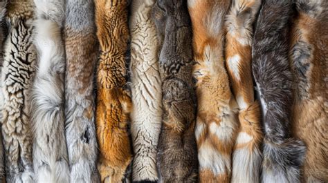 A collection of preserved animal skins and furs showcasing both the