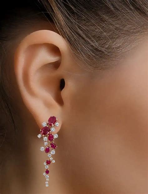 diamond  ruby drop earrings