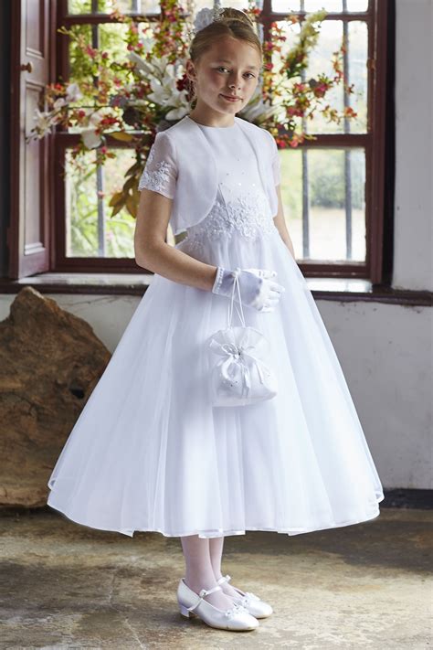 Lace tulle communion dress with matching jacket. | Communion dress ...
