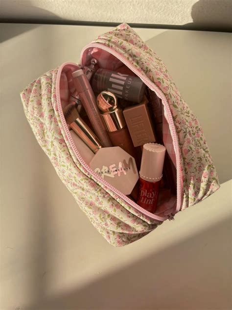 Pink Floral Makeup Bag, Pink, Floral, Cosmetic Bag,quilted Makeup Bag
