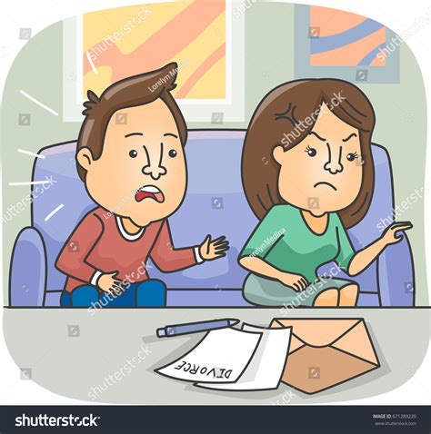 Illustration Featuring Angry Wife Giving Divorce Stock Vector (Royalty