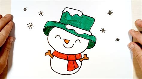 HOW TO DRAW A CUTE SNOWMAN ,STEP BY STEP - YouTube