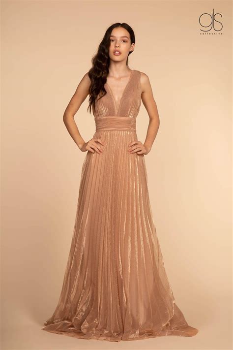 Rose Gold Long Formal Sleeveless Empire Waist Prom Dress | DressOutlet