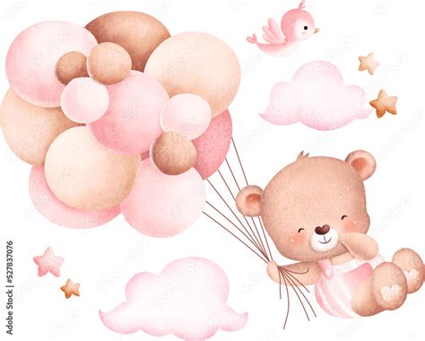 Cute teddy bear and balloons ilustração do Stock | Adobe Stock