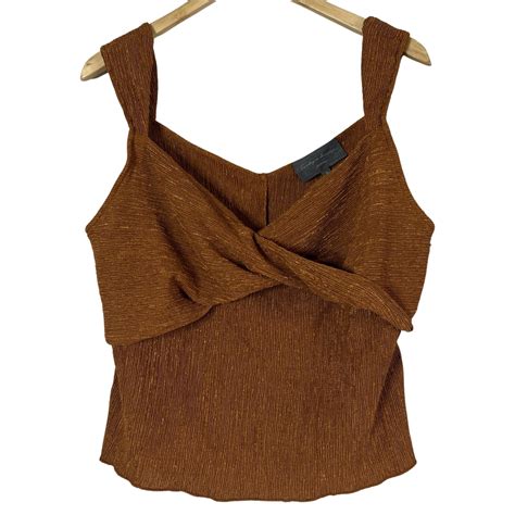 ANTHROPOLGIE Twist Front Tank Top Sunday in Brooklyn Metallic Bronze XL