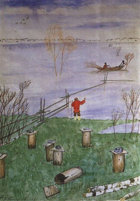 Illustration for Nikolay Nekrasov Poem "Bees" - Boris Kustodiev Paintings