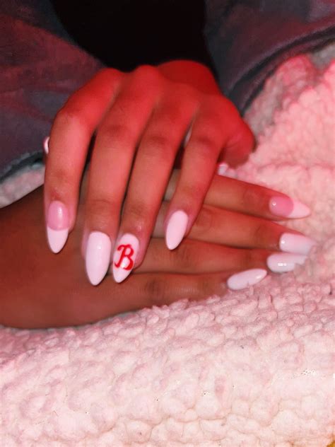 initial B nails in 2024 | Nail with initial acrylic, Blush nails, Nike