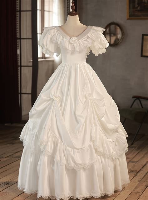 White Satin Short Sleeve Square Wedding Dress