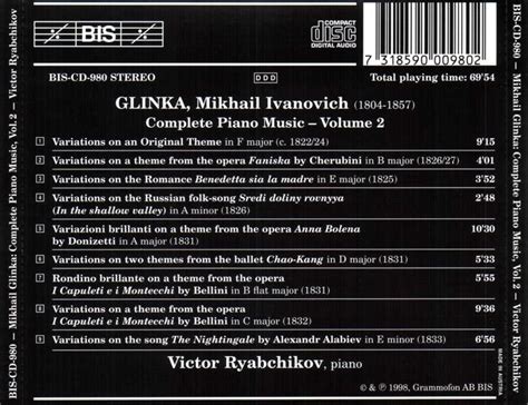 Victor Ryabchikov: Glinka: Complete Piano Music, Vol.2 - CD | Opus3a