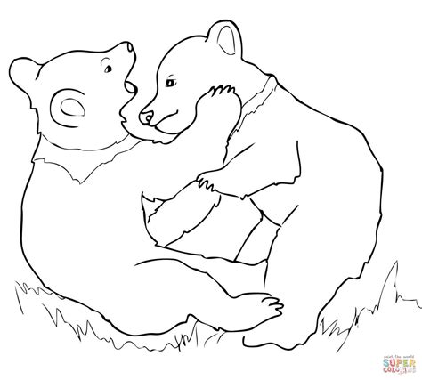 Grizzly Bear Cubs Playing coloring page | Free Printable Coloring Pages